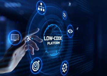 Low Code software development platform technology concept on screen.